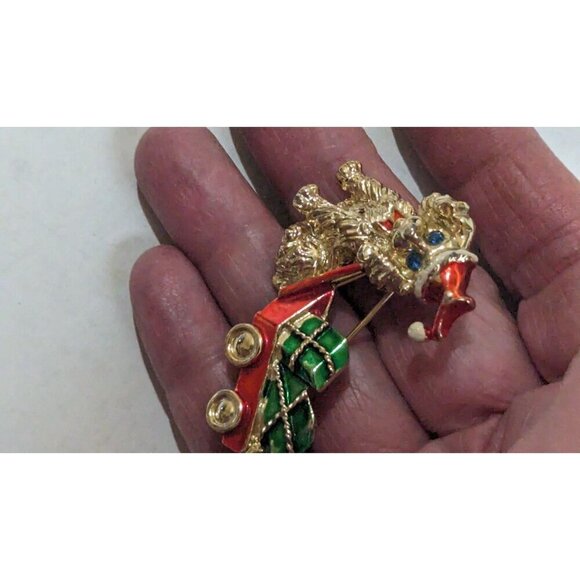 Beatrix Yorkie Dog Pulling Sleigh Sled Gifts Christmas Holiday Brooch Pin - Picture 3 of 6